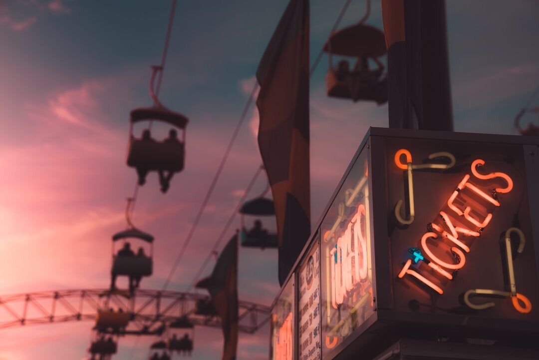 Vintage cinema marquee lights at dusk